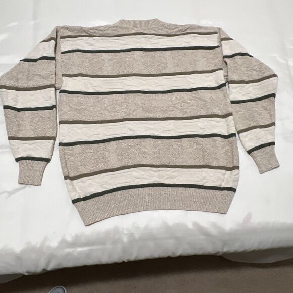 Fisherman Sweater 100% Cotton Cable Knit VINTAGE USA Grandpa Cottagecore Sz L - Picture 6 of 13